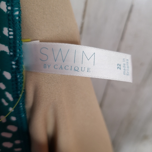 Swim by Cacique Green White Ditsy Dot Swimsuit Skirt Bottoms Plus Size 22 - Picture 3 of 11